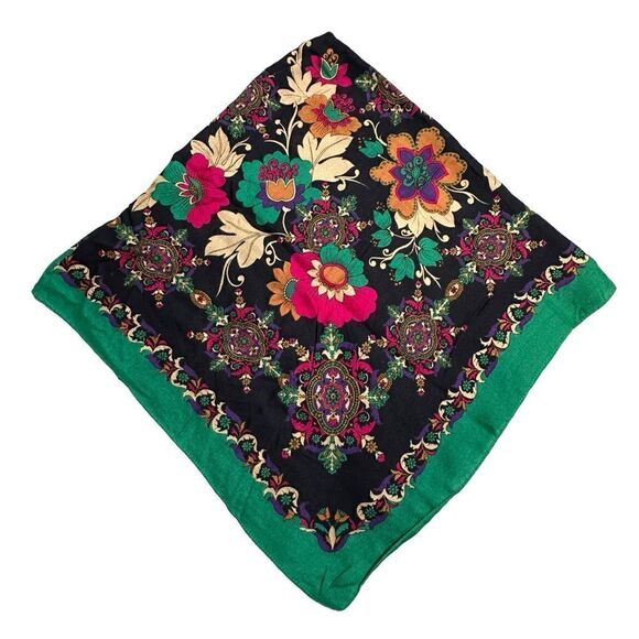 Vintage Symphony Scarf, Kaleidoscope floral design Italian Rayon Square Scarf - Picture 4 of 9